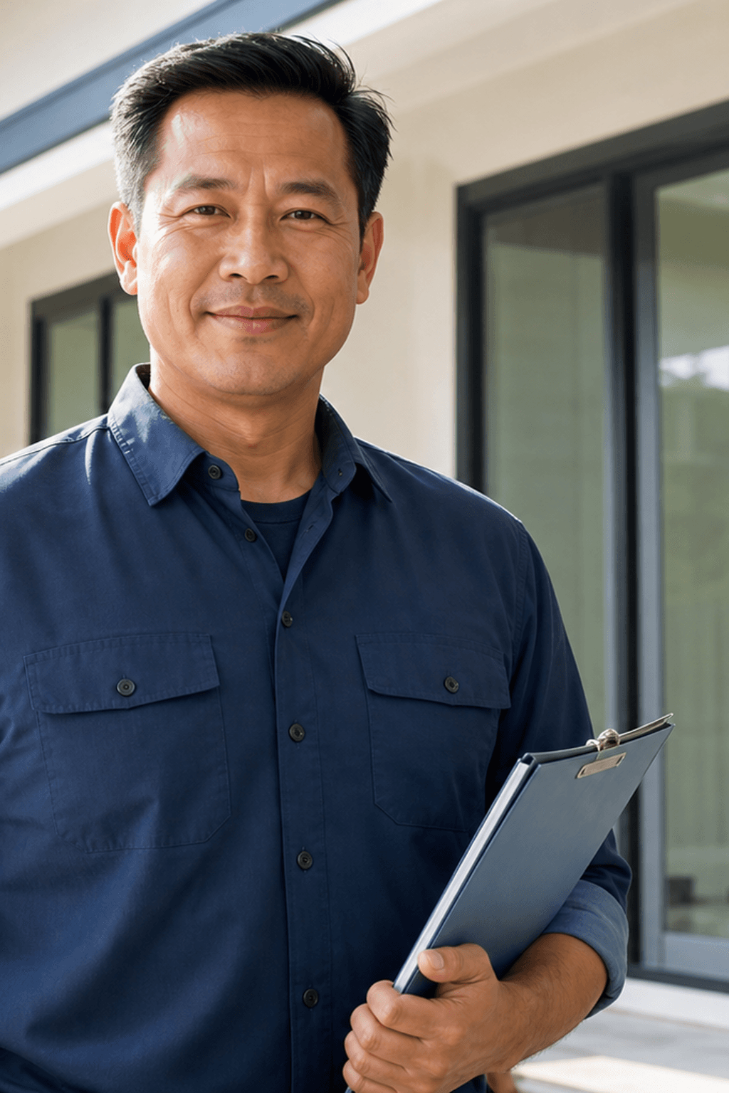 A Vietnamese-American building contractor at a job site