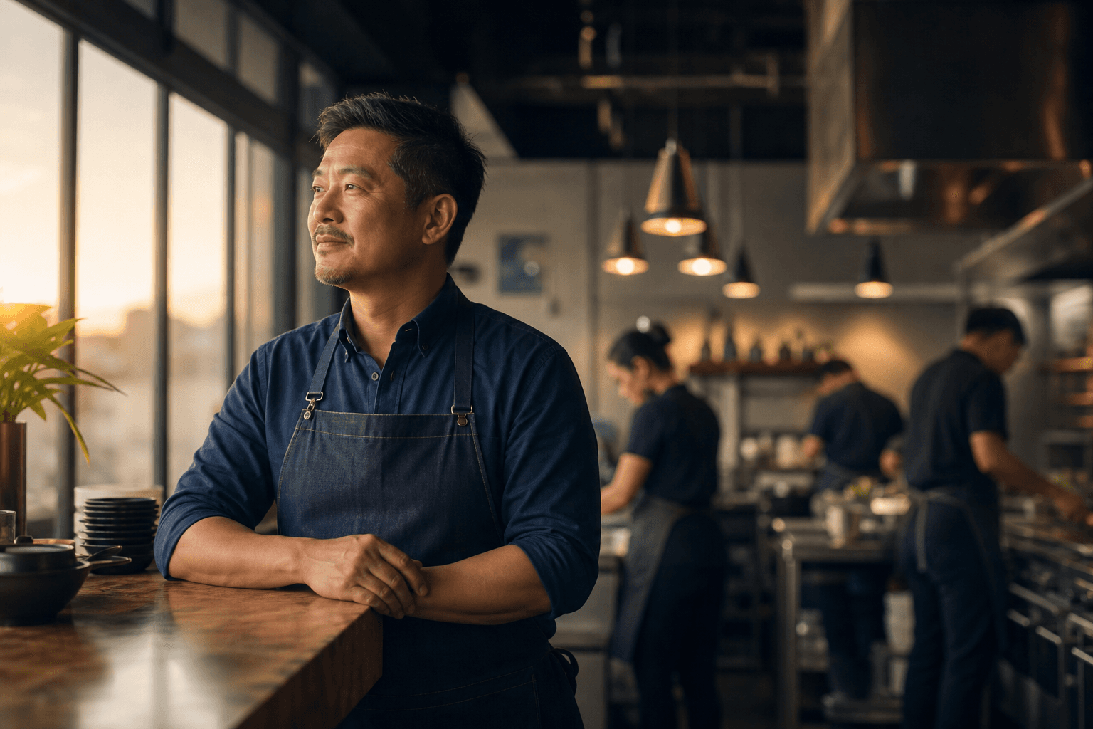 Chủ doanh nghiệp lúc bình minh, an tâm và được bảo vệ