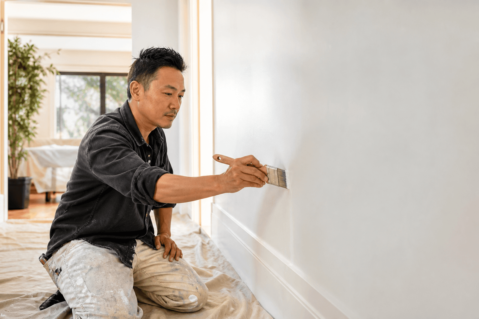 A business owner at dawn, calm and protected